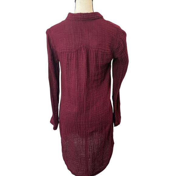 Free People Women’s Burgundy Button Up Shirt Tunic Size XS - Picture 2 of 6